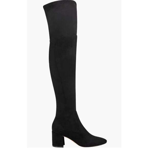 Marc Fisher Jayne Over the Knee Boots Faux Suede Zip Block Heel, Black - Picture 1 of 12